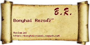 Bonyhai Rezső névjegykártya